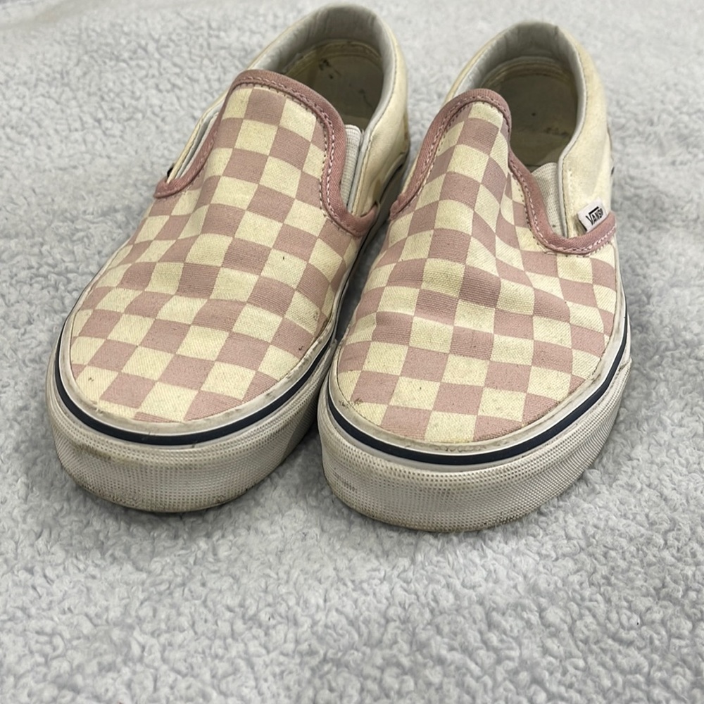 Pink and White Slip On Vans